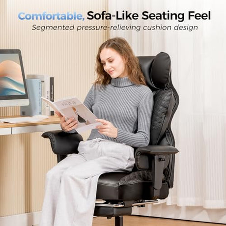 COMHOMA Big and Tall Office Chair 400LBS Heavy Duty Gaming Chair with Deluxe Embossing Leather High Back Wider Ergonomic Computer Chair with Foot Rest 150°Reclining Pocket Spring Lumbar Support COMHOMA