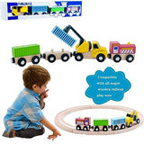 Wooden Trains Cars with Crane Magnetic Train Toys for Wooden Train Tracks Train Sets for Toddlers and Kids Ages 3+ (Crane Train) SAIBURAZ