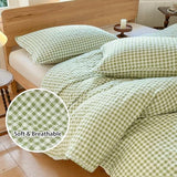Sage Green Gingham Queen Quilt Set, Soft Pre-washed Microfiber Green Plaid Queen Bedspread, Lightweight Checked Summer Quilt, Grid Bedding Coverlets for All Seasons (Includes 1 Quilt, 2 Pillow Shams) NSNLGSGC