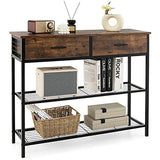 Giantex 39.5” Console Table with Storage Drawer - Entryway Table with 2 Drawers, 2-Tier Shelves, Anti-Toppling Design, Metal Frame, Sofa Side Table for Hallway, Living Room Entry Table (Brown) Giantex