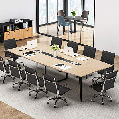 LITTLE TREE 8FT Conference Room Table, 94.48L x 47.21W x 29.52H Boat Shaped Meeting Table, Light Walnut - WoodArtSupply