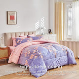AIKASY Pink and Light Purple Queen Comforter Set with Sheets,Bed in a Bag 7-Pieces,Branches and Flowers Printing Design,Ultra Soft Down Alternative All Season Bedding Set(Queen,Blossom Stem) AIKASY