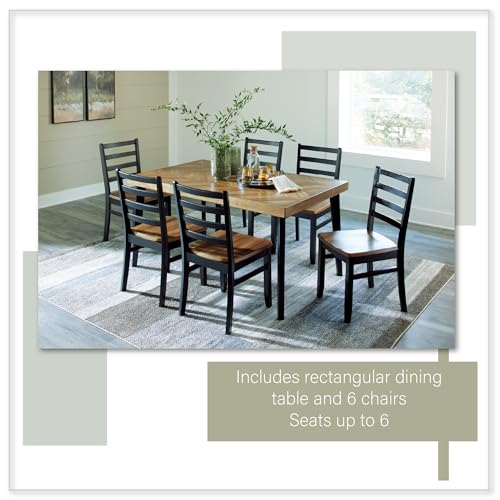 Signature Design by Ashley Blondon Rectangular Dining Room Table Set with 6 Chairs, Chevron Pattern, Tapered Legs, Seats 6, Wood, 60" Long, Brown & Black Signature Design by Ashley