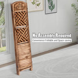 4 Panel Wood Room Divider Folding Privacy Screens, Folding Screen Room Divider with Storage Shelves, Freestanding Wood Farmhouse Divider for Separation, Small Spaces Bedroom Apartment OUTLANE