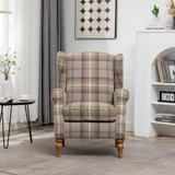 PATIOPTION Modern Accent Chair with Retro Wood Legs, Comfy Upholstered Armchair,Tantan Check Design Single Sofa Chair for Living Room Bedroom Office - Natural PATIOPTION