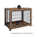 IchbinGo Dog Crate Furniture, Wooden Dog Crate Table, 43.7" Dog Kennel with 3 Doors, Flip-up Top Opening and Wheels, Decorative Pet Crate House for Large/Medium/Small Dog Indoor Use (Rustic Brown) IchbinGo