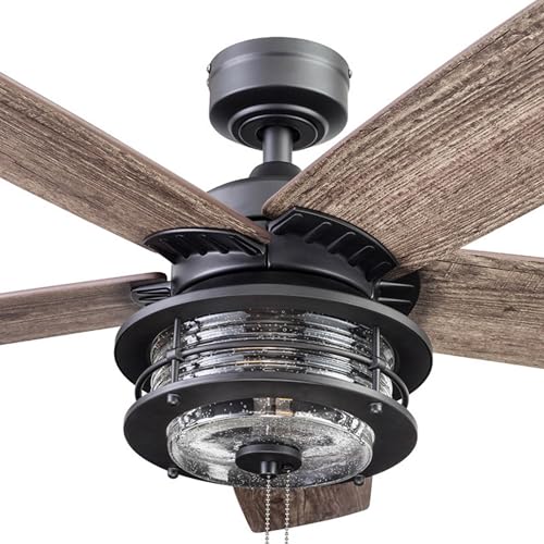 Honeywell Ceiling Fans Foxhaven Farmhouse 52 Inch Ceiling Fan with Light, Outdoor Fan/Indoor Dual-Mount LED Ceiling Fan, 5 Blades, Gray Cedar and Walnut Blade Finish Options, Matte Black (51631-01) Honeywell Ceiling Fans