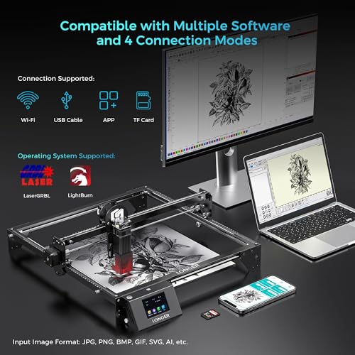 LONGER Ray5 10000mW Class 4 Laser Engraver, DIY Laser Cutter Engraving Machine with 3.5" Touch Screen, 15.75"x15.75" Engraving Area, 0.08mm Laser Spot, for Wood, Metal, Acrylic, Glass Longer