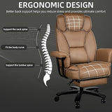 Sucrever Reclining Office Chair with Footrest, Big and Tall Home Office Desk Chairs 400lbs with High Back, Criss Cross Wide Seat, Heavy Duty Base, Pu Leather, Brown Sucrever