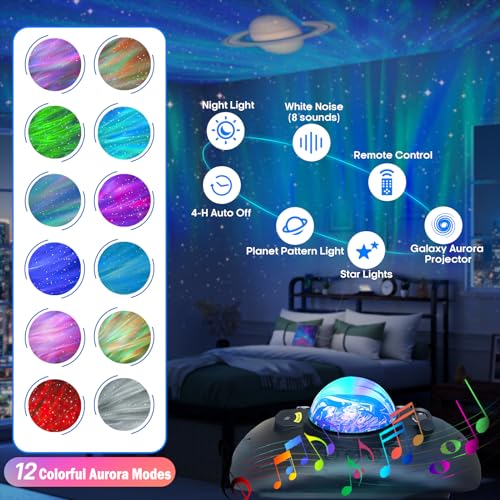 Queen Bed Frame 14 Inch Metal Bed Frame Queen Size with Headboard & Star Projector Lights & White Noise & Charging Station,Modern Design with Large Storage Space,No Box Spring Needed (14 Inch, Queen) RmagineX
