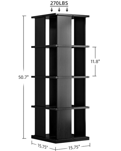 ATRURAL 360° Rotating Solid Wood Bookshelf Tower - 4-Tier Stackable Bookcase in Black - WoodArtSupply