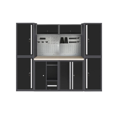 JZD Workshop Cabinet Set System with Wood Tabletop, for Garage Organization, Wall Mounting Not Necessary JZD