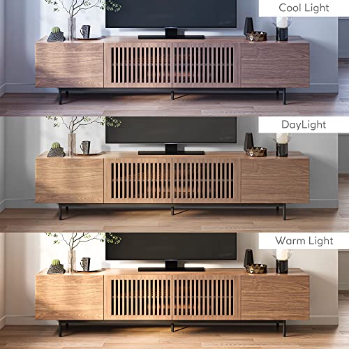 POVISON TV Stand, Solid Wood TV Cabinet for 80 85+ Inch TV, Assembly-Free 95'' Long TV Console for Living Room Bedroom, Modern Farmhouse Slatted - WoodArtSupply