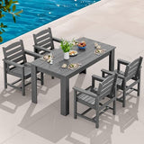 SERWALL Patio Dining Set for 4, Outdoor Dining Sets for 4 Person with 1 Umbrella Hole Cut-Out Rectangular Table and 4 Chairs, HDPE Dining Sets for Garden, Backyard, Poolside, Gray SERWALL
