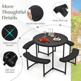 Giantex Picnic Table Bench Set for 4-8 Person, Round 37” Outdoor Dining Table w/Umbrella Hole, HDPE Tabletop, Metal Frame, Patio Furniture Set for Backyard Porch Lawn, 1400lb Capacity (Black,Round) Giantex