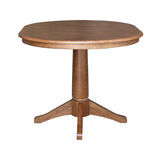 IC International Concepts 36" Round Top Pedestal 12" Leaf-30.1" H Dining Table, Distressed Oak IC International Concepts