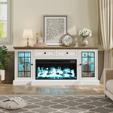 RNLRNL Fireplace TV Stand Up to 80" TVs, 70'' Modern Entertainment Center with 36" Electric Fireplace & LED Lights, Farmhouse Media Console with Storage Cabinet & Drawer for Living Room, Antique White RNLRNL