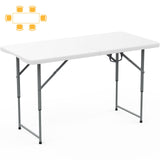 SKOK 330lbs Folding Picnic Table 4/6/8 Foot Adjustable Height, 4/6/8FT Plastic Table Portable w/Handle, Utility Commercial Craft Sewing Card Table w/Heavy Duty Frame for Party Events SKOK