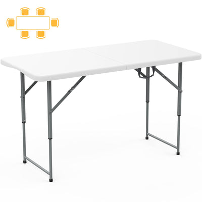 SKOK 330lbs Folding Picnic Table 4/6/8 Foot Adjustable Height, 4/6/8FT Plastic Table Portable w/Handle, Utility Commercial Craft Sewing Card Table w/Heavy Duty Frame for Party Events