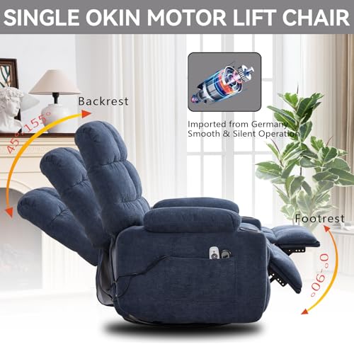 Sang Seiyoga Heat Massage Recliner Chair with Rocker & Swivel, Wall Hugger Small Recliner for Small Spaces, Manual Living Room Chair, Navy Blue, Ergonomic Design for Relaxation