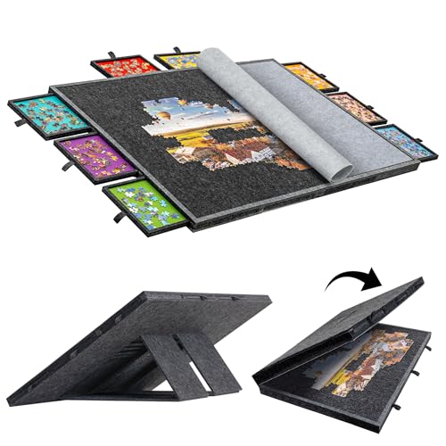 Becko US 2000 Piece Foldable & Tilting Puzzle Board with 8 Drawers & Cover, Lightweight & Portable Puzzle Table with Built-in Stands for Angle Adjustments, for 2000 1500 1000 Pieces Jigsaw Puzzles Becko US