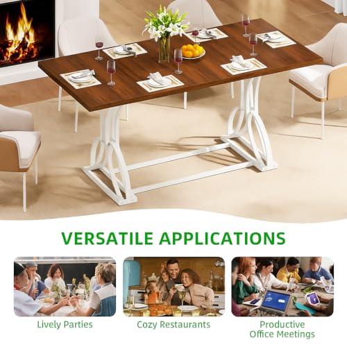 YITAHOME 70.3 Inch Modern Minimalist Dining Table for 6-8, Sturdy Wooden Table with Geometric White Metal Legs, for Dining Room, Kitchen, Conference Room YITAHOME