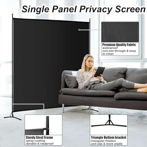 Carivia Single Large Panel Room Divider, 6 Ft Tall Privacy Screen Room Divider,Freestanding Room Partition Wall Divider,Lightweight Room Divider Screen for Home Office,69''W x 70''H, Black Carivia