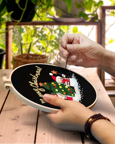 TINDTOP Christmas Embroidery Kit for Adult Beginners, 3 Sets Embroidery Stitch Practice kit Include Embroidery Cloth Hoops Threads for Craft Lover Hand Stitch TINDTOP