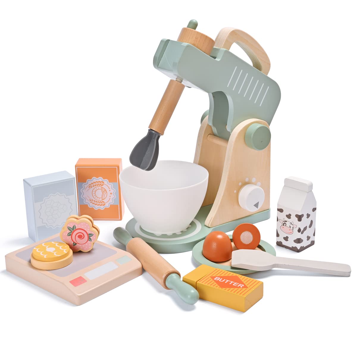 MONT PLEASANT Play Kitchen Accessories, Pretend Play Food Sets for Kids Kitchen, Wooden Toy Mixer Set, Blender Bake Cookies Playset Cooking Kitchen Accessories Toys for Boys Girls Ages 3+ - WoodArtSupply