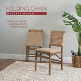 Linon Bennett Natural Folding Chair with Woven Rope Back and Linen Upholstered Seat Set of 2 Linon