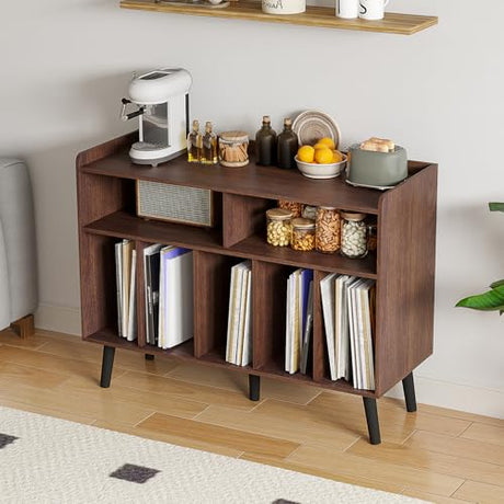 ChooChoo Record Player Stand, Turntable Stand with Vinyl Storage, Record Player Cabinet Up to 350 Albums, Cube Storage Organizer for Living Room, Walnut ChooChoo
