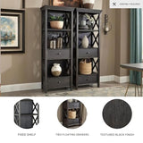 Signature Design by Ashley Tyler Creek Casual Farmhouse 75" Display Cabinet or Bookcase with Drawers and Shelf, Open Lattice Sides, Wood, Gray Black Finish Signature Design by Ashley