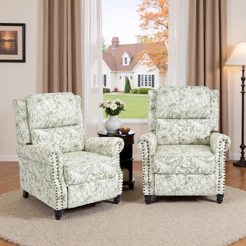 DREAMSIDEA Recliner Chair, Modern Pushback Armchair with Adjustable Backrest & Footrest for Bedroom, Living Room (Rococo Green,Set of 2)