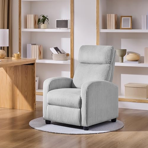 Yaheetech Recliner Chair Corduroy Recliner Sofa with Lumbar Support High-Density Foam & Pocket Springs, Push Back Armchair for Living Room Bedroom Home Theater Light Gray