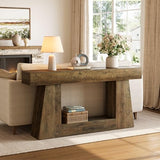 LITTLE TREE 63" Farmhouse Console Table with Storage, Rustic Sofa Table for Entryway, Narrow Long Sofa Table Behind Couch, Console Table for Living Room, Hallway—Versatile Storage Solution, Oak LITTLE TREE