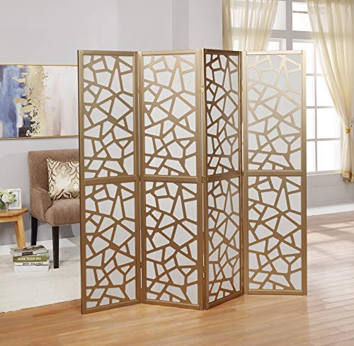 Roundhill Furniture Giyano 4 Panel Screen Room Divider, Gold Roundhill Furniture