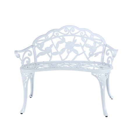 JARDIN DE CENTENNIAL Patio Garden Bench Metal Park Bench Cast Aluminum Outdoor Furniture with Floral Rose for Patio,Park,Lawn,Yard (White) JARDIN DE CENTENNIAL