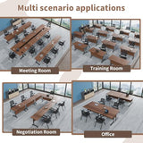Folding Conference Table, Conference Room Tables for 6-12 Person, Modern Modular Training Table with 360° Silent Wheels, Large Mobile Foldable Seminar Meeting Tables for Office (6, Walnut, 47.2in) Jklmzpf
