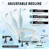 Homall Gaming Chair, Video Game Chair with Footrest and Massage Lumbar Support, Ergonomic Computer Chair Height Adjustable with Swivel Seat and Headrest (Light Blue) Homall