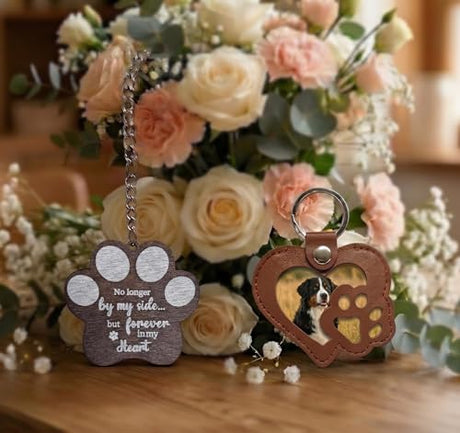 Kinerby Rotating Pet Memorial Photo Frame 4x6, Solid Wood Dog and Cat Loss Sympathy Gift with Fur Keepsake Bottle & Ash Pendants, Double-Sided Remembrance Picture Display for Grieving Pet Owners Kinerby