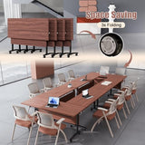 6PCS Modular Conference Table, Folding Conference Room Tables for Office, Mobile Large Foldable Seminar Training Meeting Tables with Wheels for Classroom, Office Computer Desk Walnut (L55.1in) IEDZBEQ
