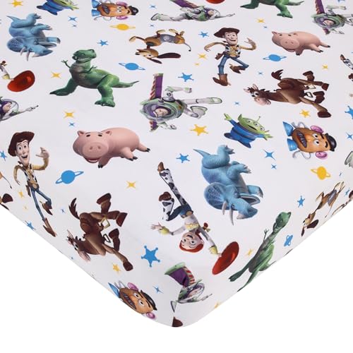 NoJo Disney Toy Story Taking Action Blue, Green and Yellow 4 Piece Toddler Bed Set - Comforter, Fitted Bottom Sheet, Flat Top Sheet, and Reversible Pillowcase NoJo