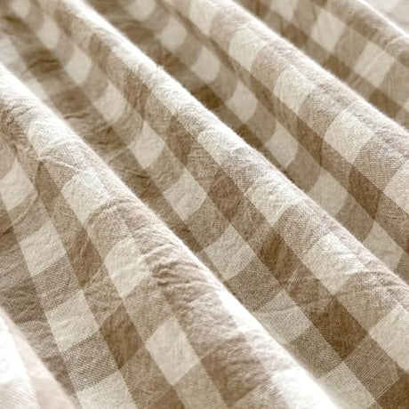 Tan Gingham Fitted Sheet Queen 100% Washed Cotton Taupe Plaid Queen Bed Sheet Grid Single Bottom Sheet with 15" Deep Pocket Gingham Bedding Grid Sheet 1 Piece Cotton Breathable Mattress Cover LifeTB