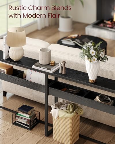 VASAGLE 2-Tier Entryway Table, Narrow Console Table, Semi-Open Compartments, 9.4 x 39.4 x 31.5 Inches, for Hallway, Living Room, Ebony Black and Ink Black ULNT091B01 VASAGLE