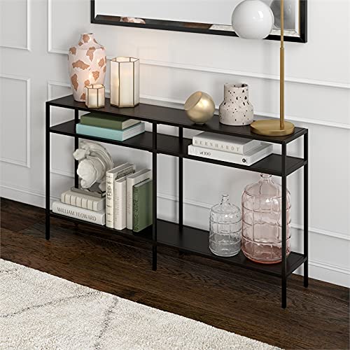 Henn&Hart 55" Wide Rectangular Console Table with Metal Shelves in Blackened Bronze, Entryway Table, Accent Table for Living Room, Hallway Henn&Hart