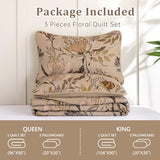 Dintszyayue Quilt Queen Size Brown, 3 Pieces Boho Floral Bedspread Bedding for Queen Size Bed, Soft Lightweight Microfiber Coverlet Set for All Season Quilt with 2 Pillowcases Dintszyayue