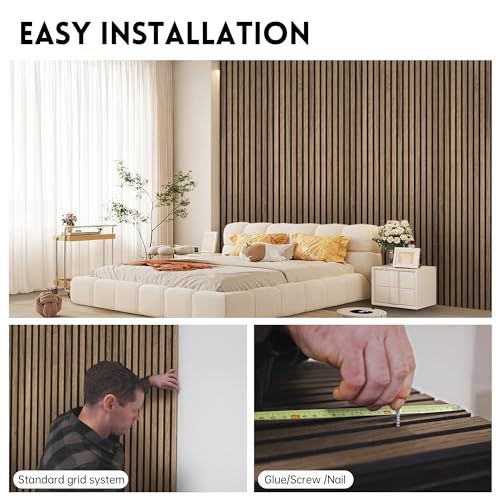 Ritollo Wood Panels for Wall, 4-Pack 94.48" x7.87" 3D Wood Slat Wall Panel, Acoustic Slat Wall Panel for Modern Interior Decor, TV Background, Living Room, Walnut RITOLLO