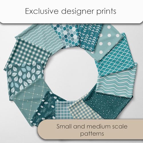 Cotton Satin Patchwork Fabric Panel – 35 Designs, 20×20 cm Squares, Single Piece 150×110 cm, Green Patchwork Quilt Fabric (Turquoise Waves Patchwork Set, 35pcs 8x8 inch) Fabricstown