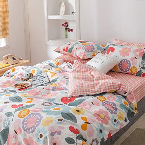 Floral Duvet Cover Twin, 100% Cotton 3 pcs Twin Flower Bedding Set, Garden Reversible Duvet Cover, with Zipper Closure, Breathable (No Comforter) CottonLife
