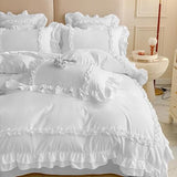 Girls Lace Bedding, Full Comforter Cover Set, Chic Ruffled Duvet Cover with 2 Layers Ruffle,Princess Style 1 Duvet Cover with 2 Pillowcases, No Comforter-White,Full SOUKECHY